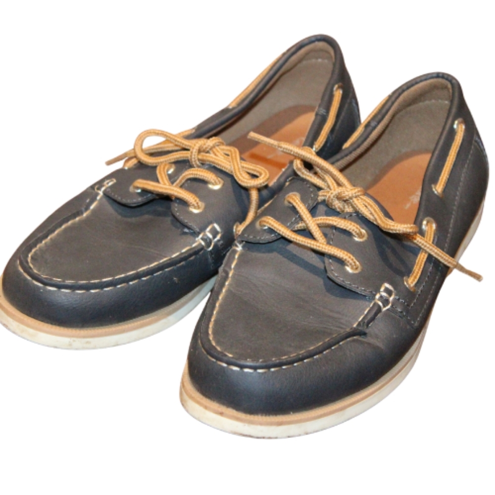 2/$25 🏷 George Navy Blue Mens Boat Shoes Size 10
